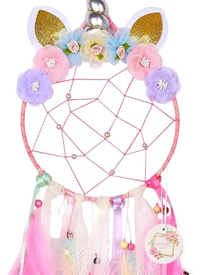 QtGirl Dream Catchers for Kids Unicorn Feather Wall Decor for Girls Bedroom Flower Wall Hanging Decoration - Image 2