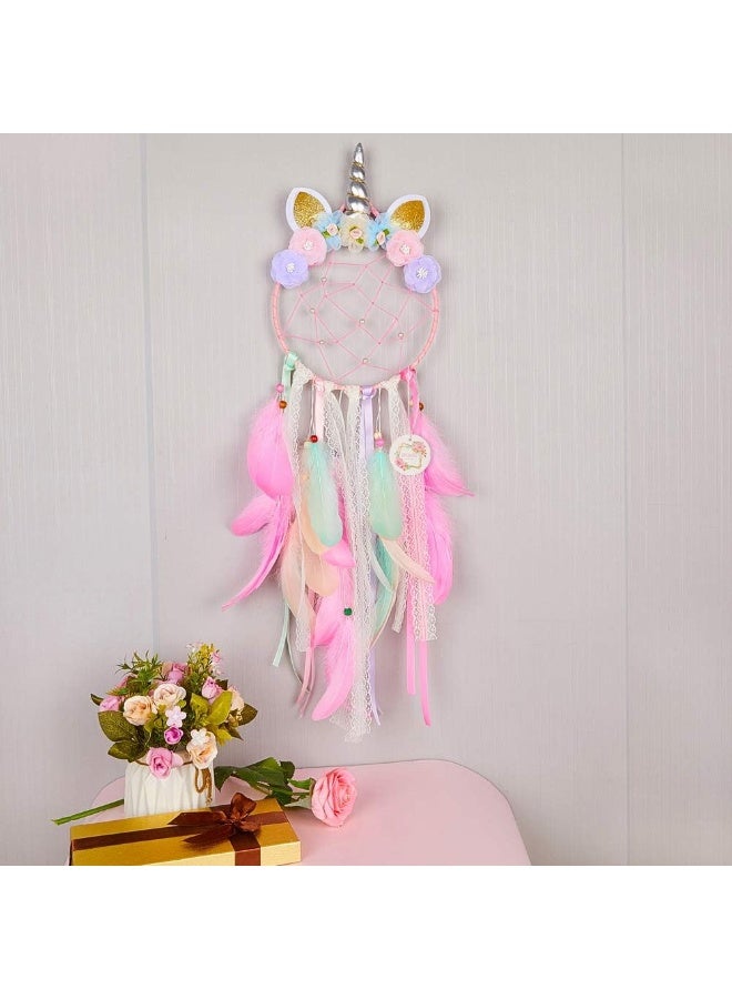 QtGirl Dream Catchers for Kids Unicorn Feather Wall Decor for Girls Bedroom Flower Wall Hanging Decoration - Image 4