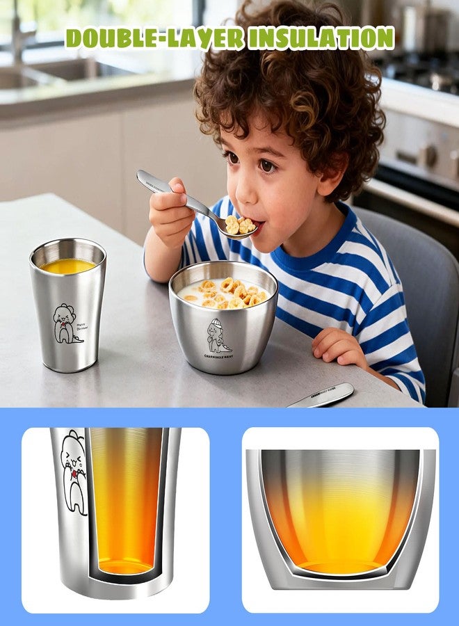 Greentainer Stainless Steel Kids Dinnerware Set, Unbreakable 304 Steel Toddler Plate with 3 Compartments, Baby Led Weaning Bowl, Cup, Fork & Spoon, Dishwasher Safe, BPA Free, Drop Proof for Boy & Girl - Image 5