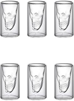 Crystal Skull Shot Glass Double Wall Glass Skull Coffee Mug Insulated Skull Drinking Wine Cup Transparent Skull Beer Cup Halloween Mug - 6 Pieces (25ml)
