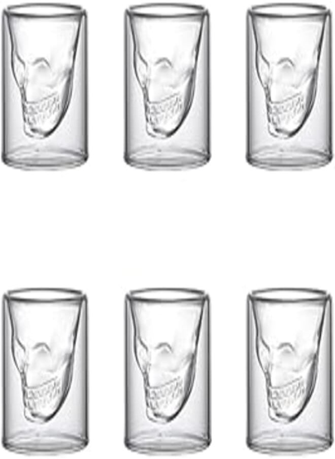 Generic - Crystal Skull Shot Glass Double Wall Glass Skull Coffee Mug Insulated Skull Drinking Wine Cup Transparent Skull Beer Cup Halloween Mug - 6 Pieces (25ml) - Image 1
