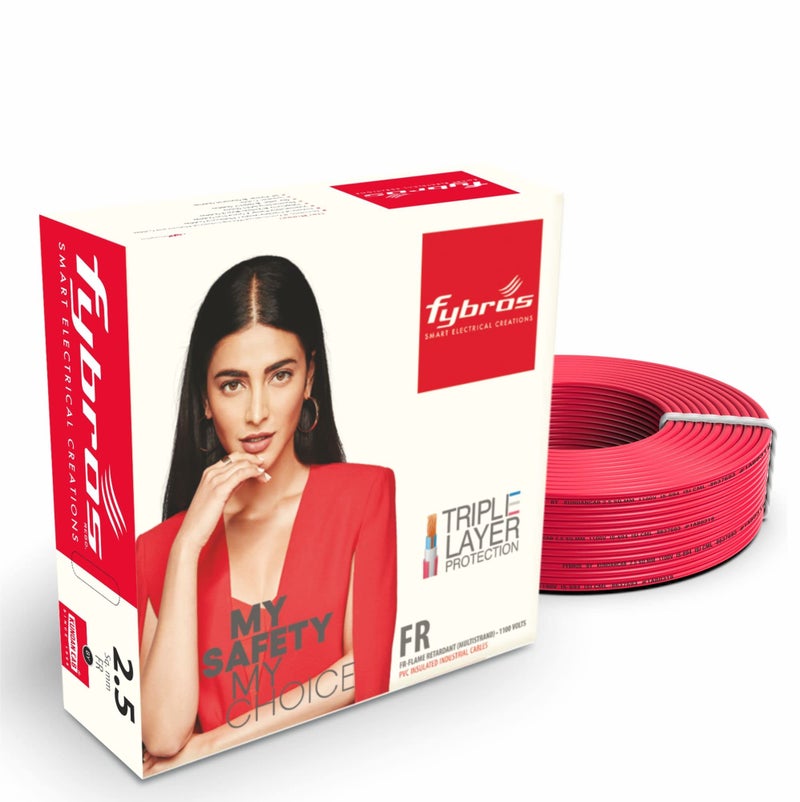 Fybros PVC Insulated 2.5 Sq Mm Wire| Multistrands Flame Retardant Red Copper Wires & Cables| Cables For wiring | 2.5 Sq Mm Red wire 90 meter| Industrial Wire Cable| Electrical Wire - Image 1