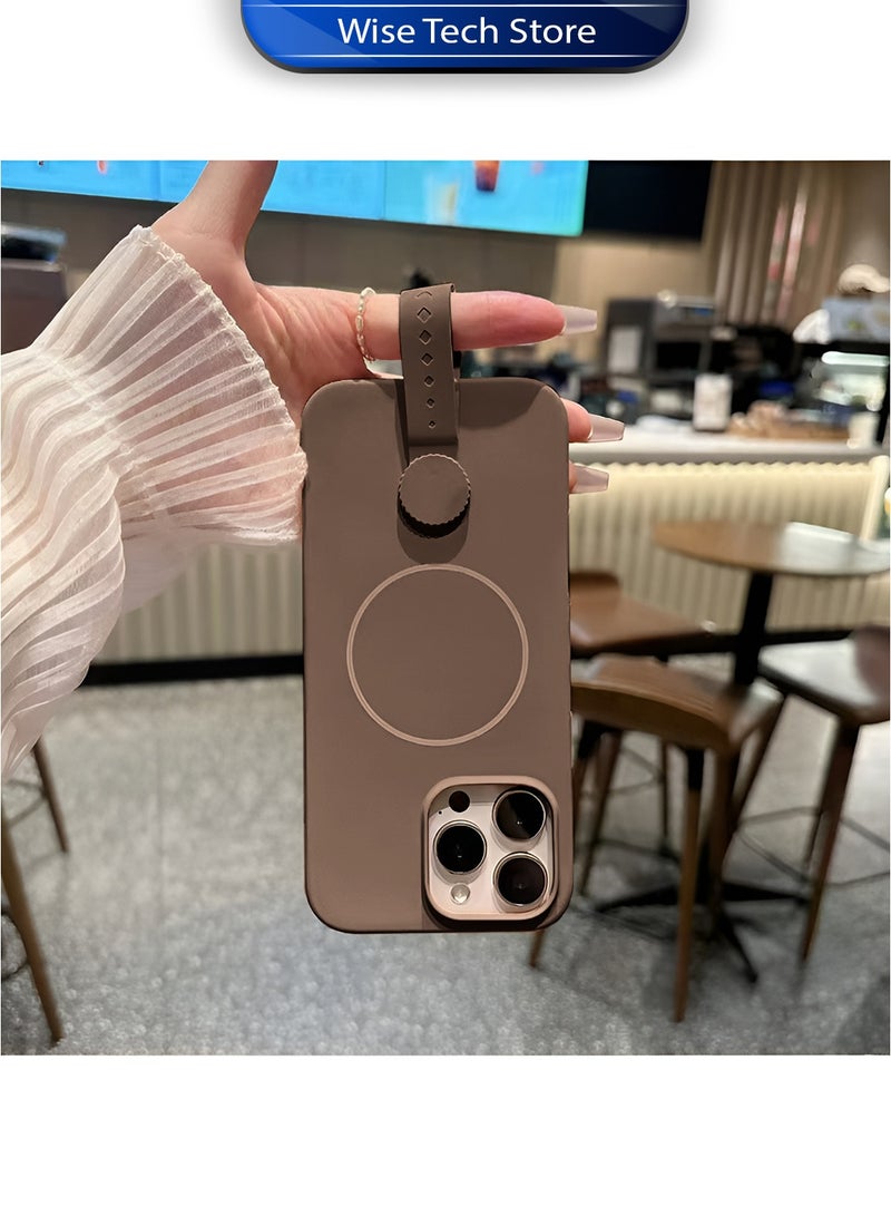 Wtech Apple iPhone 16 Pro Max 5G 2024 Invisible Magnetic Liquid Silicone Rotating Wristband Case Cover (MCRPSN) - Dark Brown - Image 3