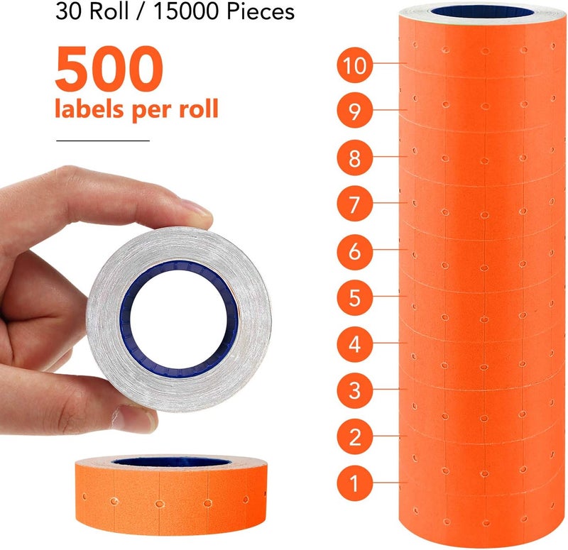 Hatisan 30 Rolls 15000 Price Gun Labels for Mx-5500 White Price Marker Stickers, Super Sticky Label Paper Tag Labels (Orange) - Image 2