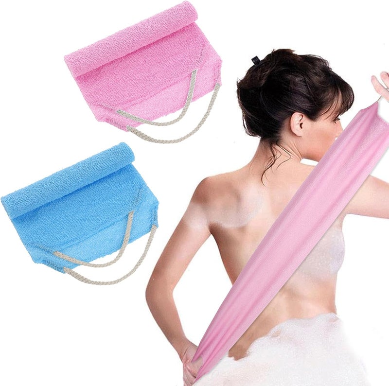 WY LIGHTING LEVEL 2Pcs Back Scrubber Body Bath Pull Strap Scrubber with Handles Nylon Exfoliating Washcloth Extended Length Washers Stretchable Shower Scrubber for Face Back Cleans Skin Massages Women Men - Image 1