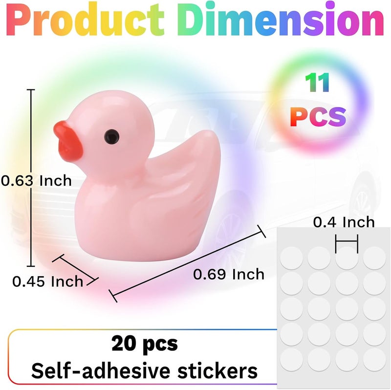 ecocstm 11 PCS Cute Duck Dashboard Decorations, Solid Color Duck Car Accessories, Rearview Mirror Adhesive Ornaments, Fun Duck Car Interior Decor, Car Decorations Interior - Image 3