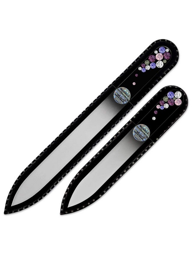 مونت بلو مجموعة ممتازة من مبردات أظافر من الكريستال مزينة يدويًا بالكريستالات - في غلاف مخملي أسود - زجاج مقسّى تشيكي أصلي - أفضل مجموعة مبردات أظافر زجاجية للأظافر الطبيعية - Image 1