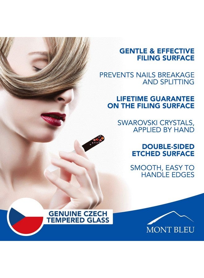مونت بلو مجموعة ممتازة من مبردات أظافر من الكريستال مزينة يدويًا بالكريستالات - في غلاف مخملي أسود - زجاج مقسّى تشيكي أصلي - أفضل مجموعة مبردات أظافر زجاجية للأظافر الطبيعية - Image 3