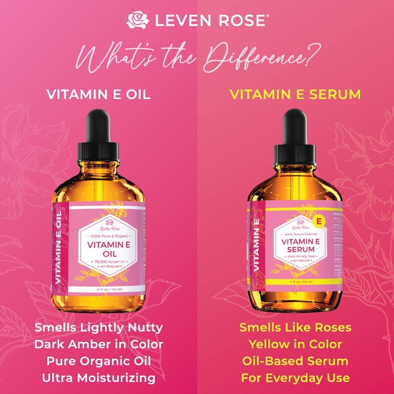 Leven Rose Vitamin E Oil Serum for Face and Skin, 4 fl oz Hydrating Serum Moisturizer, Multi Use Body Hair and Nail Oil - Image 2