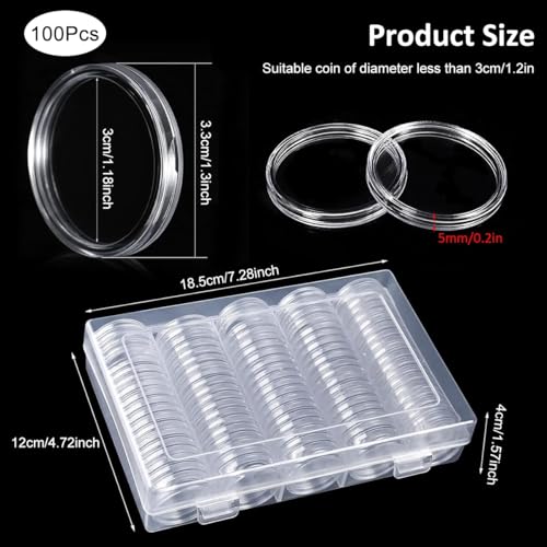 OFIFO® Coin Box Collectable Coin Storage Box Clear Coin Holder Organzier Max 100Pcs Capacity, Compatible with 17-30mm Dia Coins Trade Tokens Coins - Image 2
