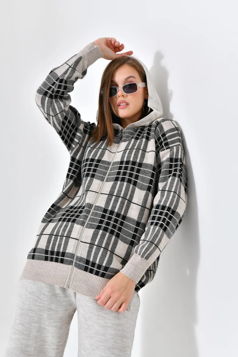 Garmi Rock Women's Zipper Hood Detail Two Piece Set Stone  | Best Price UAE