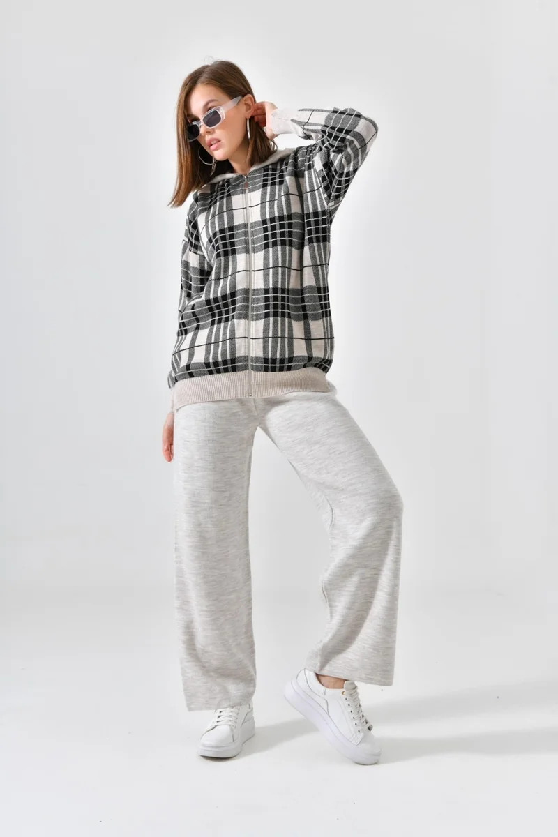 Garmi Rock Women's Zipper Hood Detail Two Piece Set Stone  | Best Price UAE