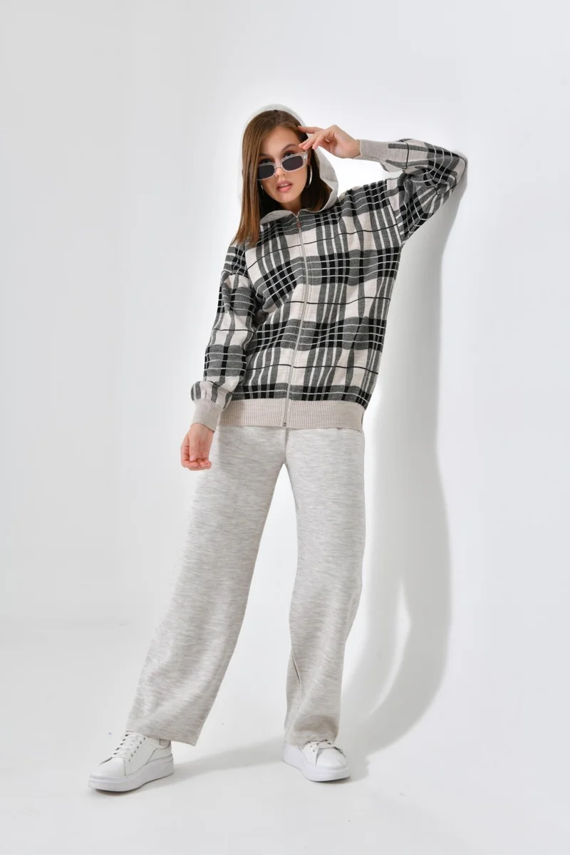 Garmi Rock Women's Zipper Hood Detail Two Piece Set Stone  | Best Price UAE