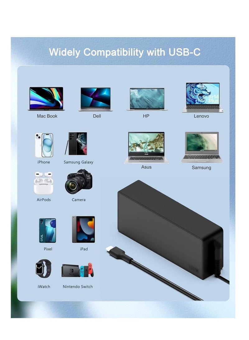 Terabyte 100W 90W USB C Laptop Charger for Lenovo ASUS HP Acer MacBook Pro/Air Dell MSI Computer Tablet Adapters Compatible with 90W 65W 45W PD3.0 Type C Power Cord - Image 3