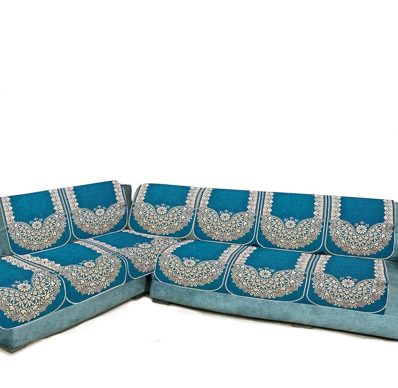 SAWNA HOMES Velvet L Shape 6 Seater Sofa Cover Set 321 Seater Sofa Cover for Living Room Drawing Room and Hall Sofa Seat Protector Slip and Back Covers 5 Pieces Sky Blue - Image 4