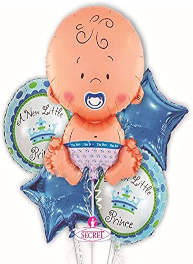 Secret Baby Shower Balloons for Boy | Its a Boy Large Decorations and Party Supplies incl Baby Boy Banner & Mylar Foil Helium Balloons in Blue and White | Perfect for 1st Birthday & Baby Shower Party (Blue)