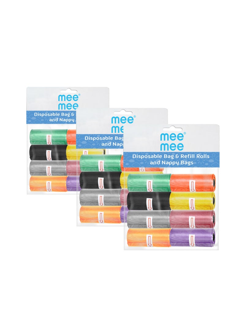 mee mee Mee Mee Bag and Refill 8 Rolls Pack of 3 - 480 Bags, Baby Nappy bag, Pet waste bag, Scented Diaper bag, Trash bag, Garbage bag, Colorful Plastic bag. - Image 1