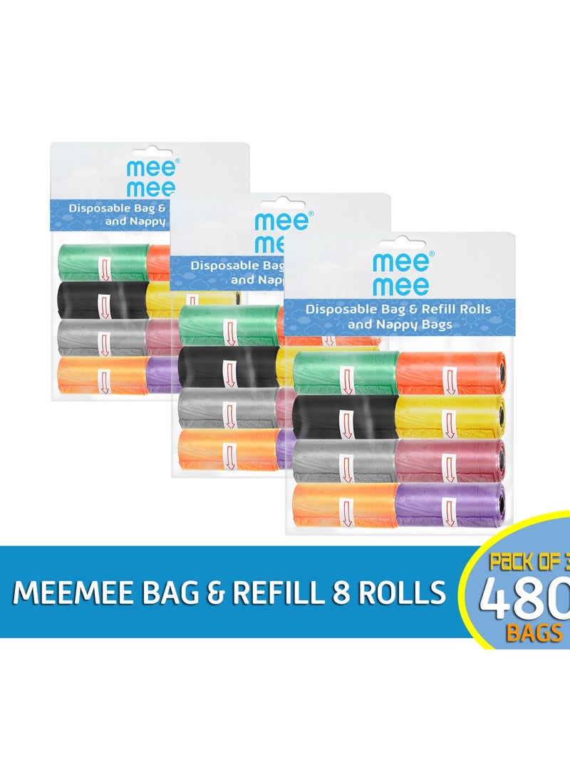 mee mee Mee Mee Bag and Refill 8 Rolls Pack of 3 - 480 Bags, Baby Nappy bag, Pet waste bag, Scented Diaper bag, Trash bag, Garbage bag, Colorful Plastic bag. - Image 2