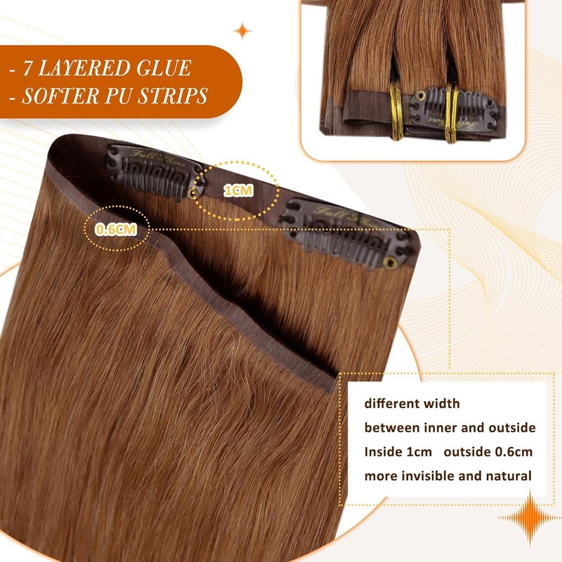 Full Shine Clip in Hair Extensions Copper Brown Human Hair 18 Inch Clip in Real Hair PU Weft Copper Red Human Hair Clip ins Extensions Auburn Brown Natural Ends 120 Grams 8 PCS - Image 5