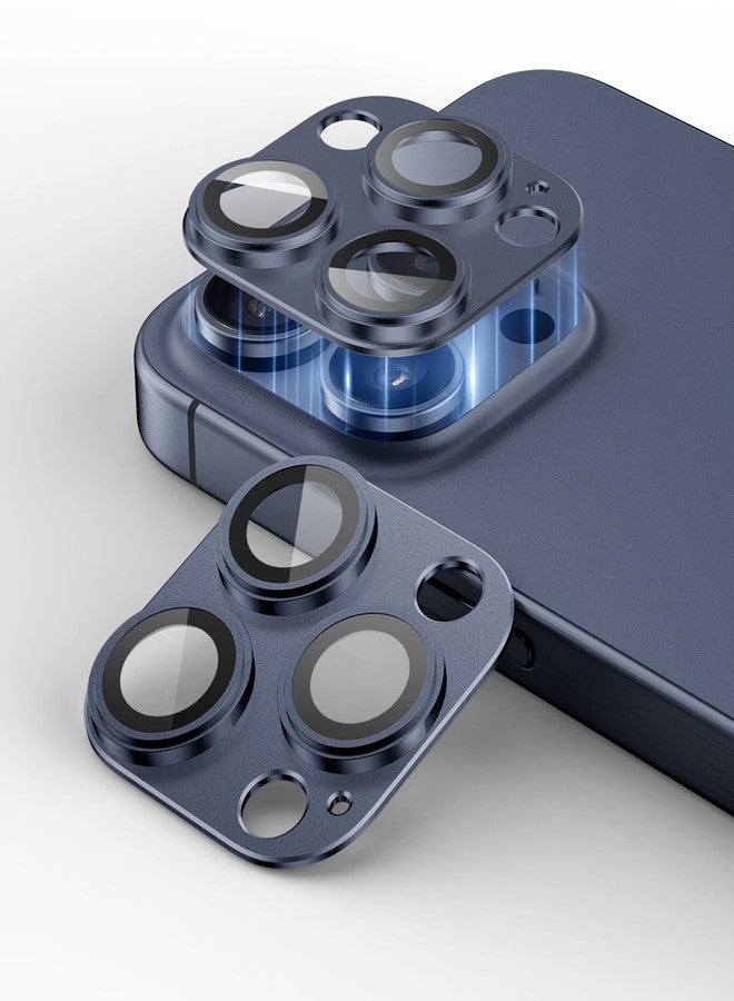 KISMER 2 Packs Camera Lens Protector for iPhone 13 Pro Max/Pro 9H Tempered Glass Camera Cover Lens Aluminum Alloy Metal matte Case, Scratch Resistant Case Friendly (Blue) - Image 1