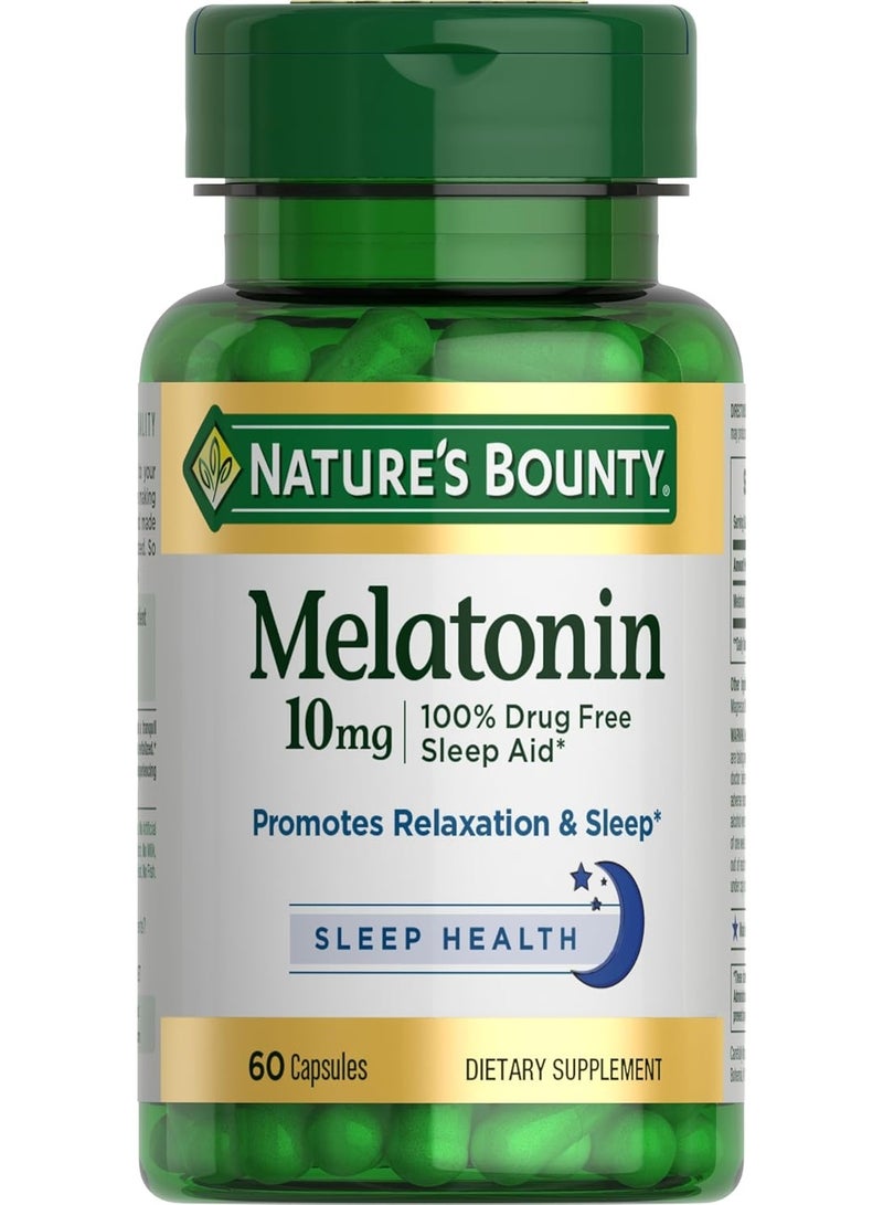 NATURE'S BOUNTY Melatonin, 100% Drug-Free Sleep Aid, Dietary Supplement, 10 mg, 60 Count - Image 2