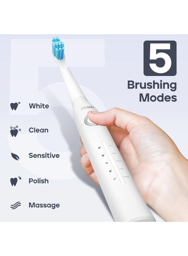 Seago Electric Toothbrush for Adults, with 8 Heads and 5 Modes, Rechargeable Sonic Tooth Brush One Charge for 30 Days, with 2 Mins Timer,SG958(White) - Image 3