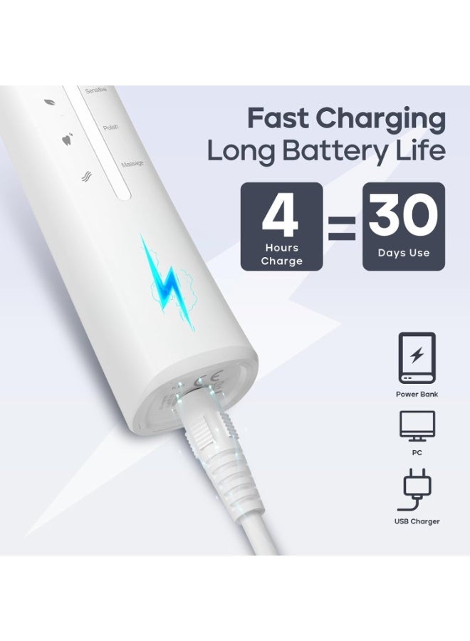 Seago Electric Toothbrush for Adults, with 8 Heads and 5 Modes, Rechargeable Sonic Tooth Brush One Charge for 30 Days, with 2 Mins Timer,SG958(White) - Image 4