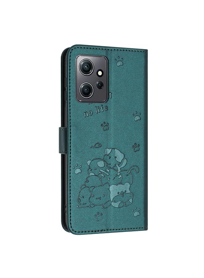S-TOP Case For Redmi Note 12 4G Global Embossed Kitten Phone Leather Case with Lanyard - Image 3
