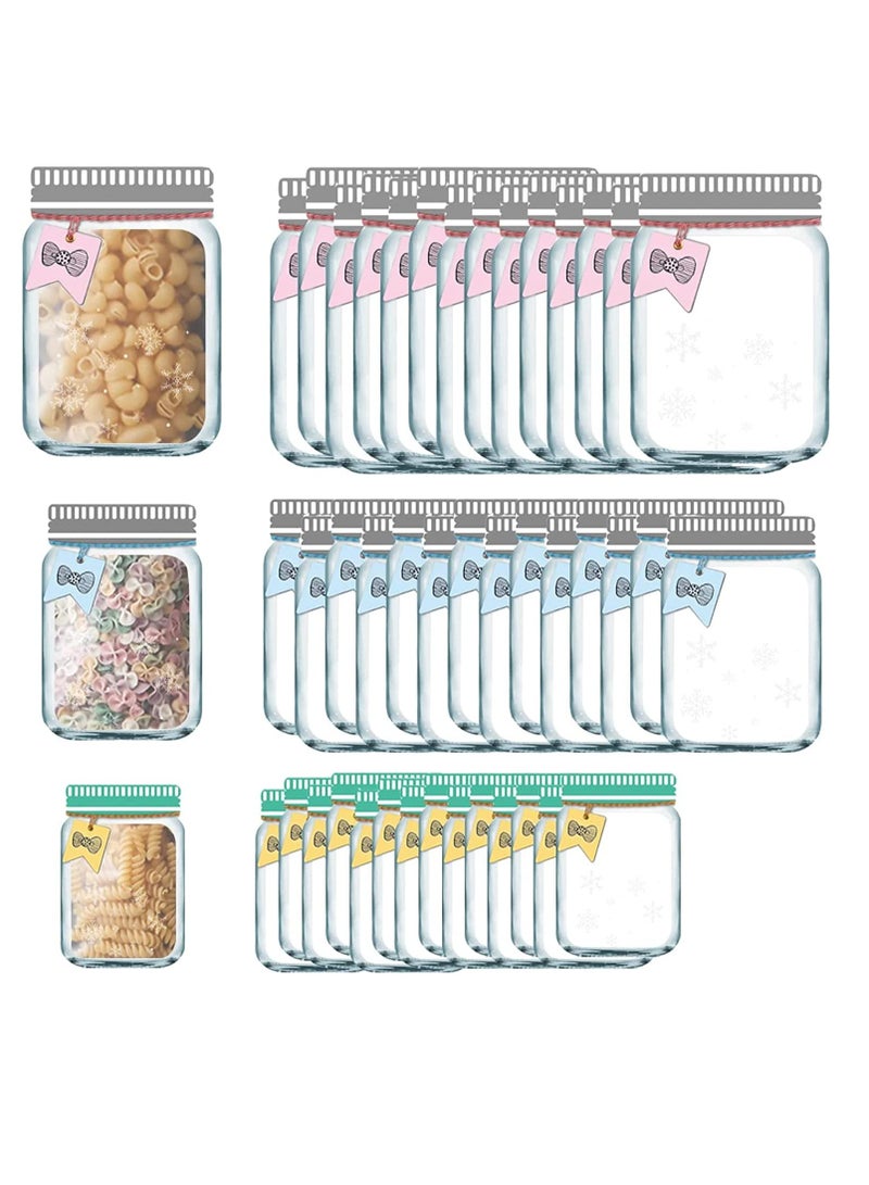 Jar Ziplock Bags, 30Pcs Multi-Size Resuable Bottle Pattern Zipper Sealed Snacks Sandwich Airtight Food Storage Pouch for Kitchen Travel Camping Organizer and Kids - Image 1