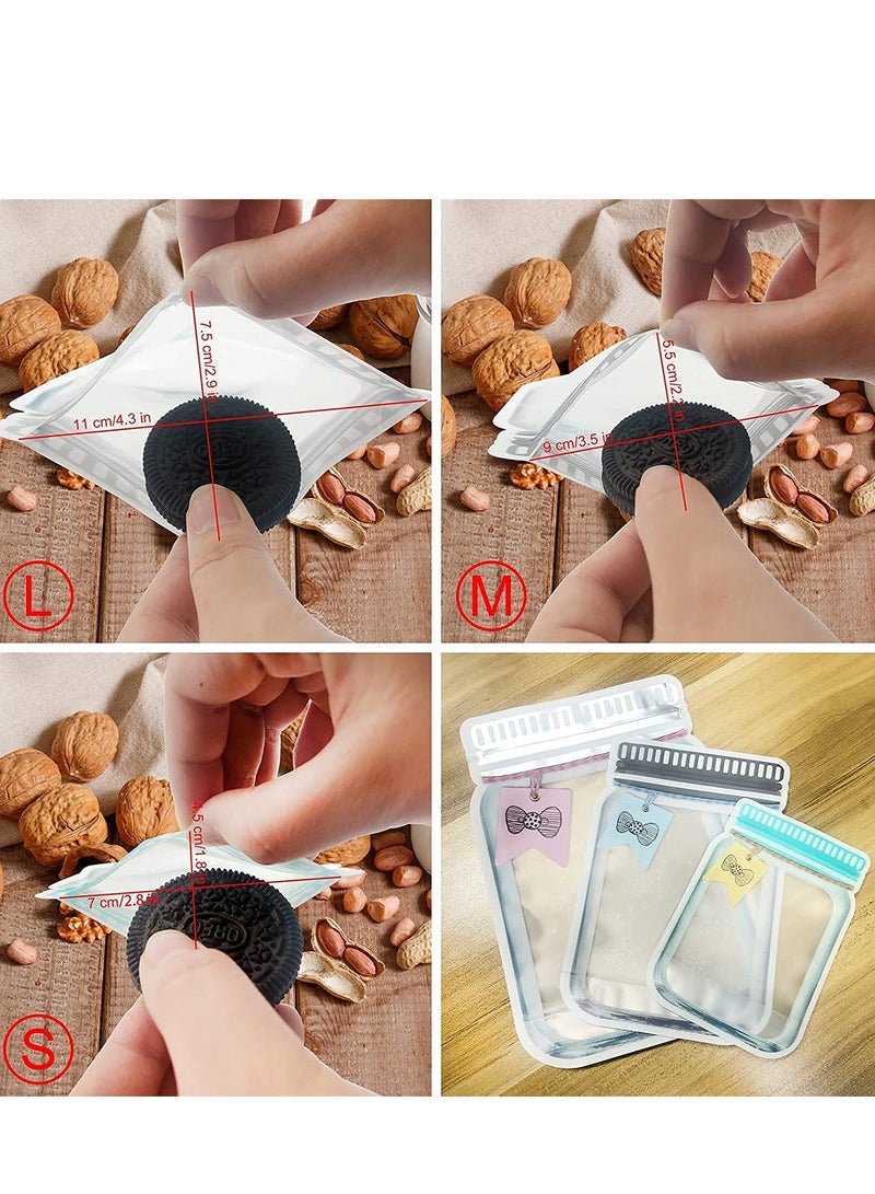 Jar Ziplock Bags, 30Pcs Multi-Size Resuable Bottle Pattern Zipper Sealed Snacks Sandwich Airtight Food Storage Pouch for Kitchen Travel Camping Organizer and Kids - Image 5