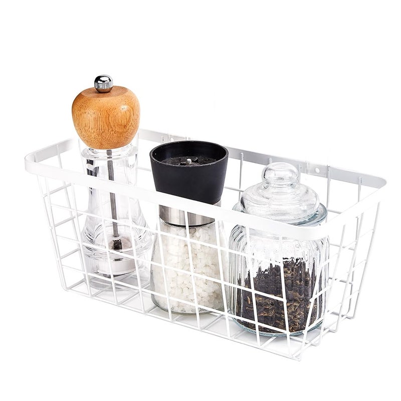 LeleCAT White Hanging Kitchen Baskets For Storage Adhesive Sturdy Small Wire Storage Baskets No Drilling Wall Mounted Kitchen Food Pantry Bathroom Shelf Storage  4 PACK White - Image 5