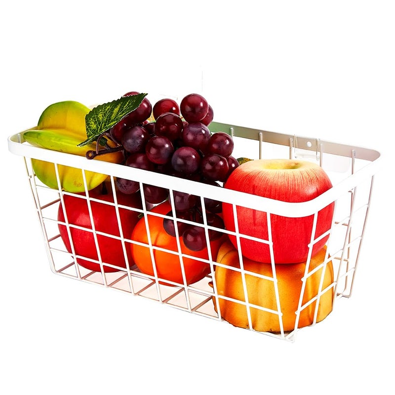 LeleCAT White Hanging Kitchen Baskets For Storage Adhesive Sturdy Small Wire Storage Baskets No Drilling Wall Mounted Kitchen Food Pantry Bathroom Shelf Storage  4 PACK White - Image 4