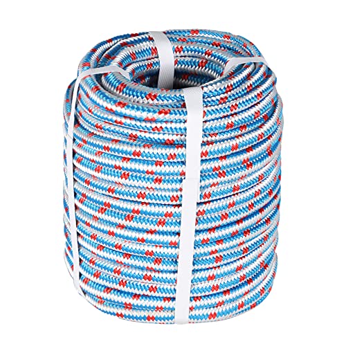 YSMN 12in 100ft Nylon Braided Rope High Force Polyester Cord Heavy Tree Work Line Suitable for Outdoor Use Red White Blue