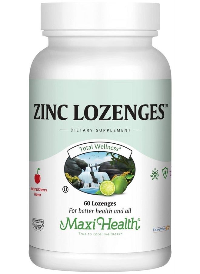 Maxi Health Zinc Lozenge - Zinc Citrate with Vitamin C - Cherry Flavor - Highest Potency Immune Support - Zinc Supplements for Adults and Kids - Zink Vitaminas - Kosher Certified - USA Made - 60 Chewa  - Image 1