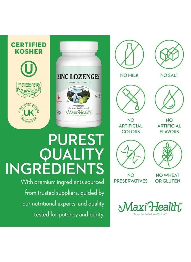 Maxi Health Zinc Lozenge - Zinc Citrate with Vitamin C - Cherry Flavor - Highest Potency Immune Support - Zinc Supplements for Adults and Kids - Zink Vitaminas - Kosher Certified - USA Made - 60 Chewa  - Image 3