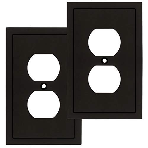 Henne Bery Modern Edge Decorative Wall Plate Switch Plate Outlet Cover, Durable Solid Zinc Alloy (Single Duplex 2PK, Matte Black) - Image 1