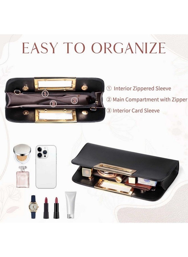 Vaschy حقيبة كلاتش للنساء من جلد نباتي مع مقبض مقطوع حقيبة يد مسائية حقيبة كتف متقاطعة لحفلات الزفاف باللون الأسود - Image 3