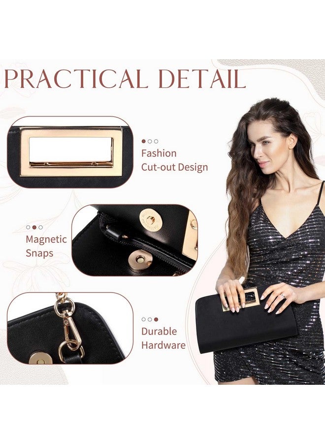 Vaschy حقيبة كلاتش للنساء من جلد نباتي مع مقبض مقطوع حقيبة يد مسائية حقيبة كتف متقاطعة لحفلات الزفاف باللون الأسود - Image 5