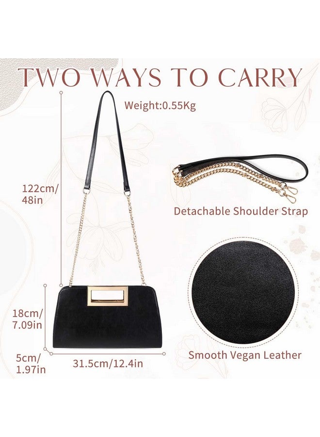 Vaschy حقيبة كلاتش للنساء من جلد نباتي مع مقبض مقطوع حقيبة يد مسائية حقيبة كتف متقاطعة لحفلات الزفاف باللون الأسود - Image 2