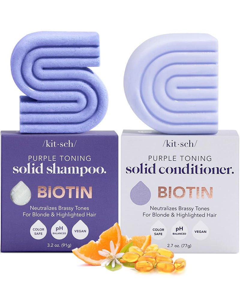 Kitsch Purple Shampoo & Conditioner Bar for Color Treated & Grey and white Hair, Made in Us, Toning Bar Shampoo & Conditioner for Blonde - Image 1