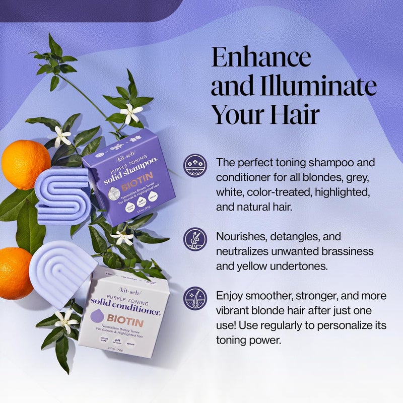 Kitsch Purple Shampoo & Conditioner Bar for Color Treated & Grey and white Hair, Made in Us, Toning Bar Shampoo & Conditioner for Blonde - Image 2