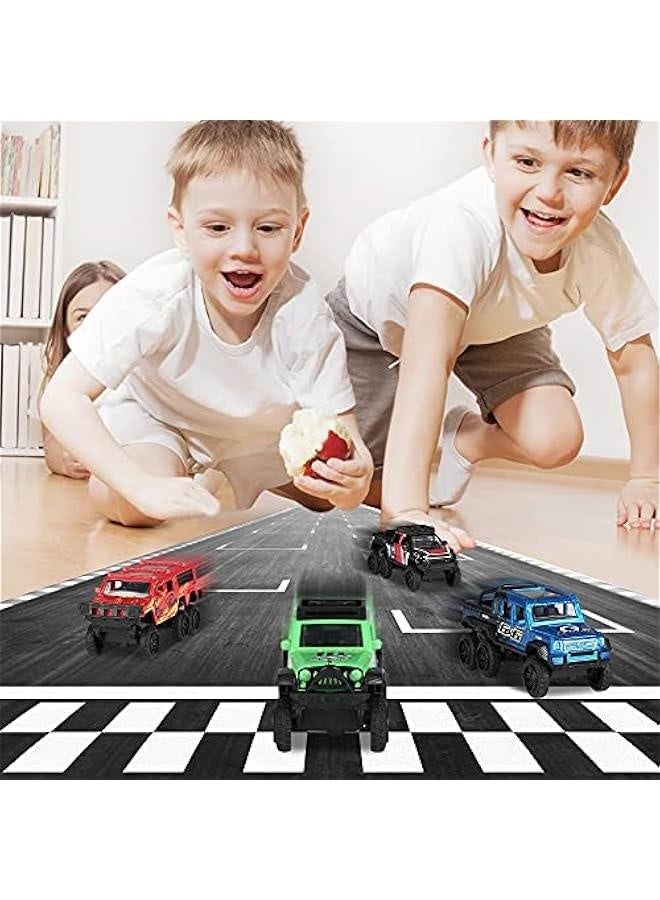 شاحنات لعب مصنوعة من المعدن مع 4 قطع سيارات سحب للأمام بأبواب قابلة للافتتاح، ألعاب سيارات طرق وعرة، هدية عيد ميلاد للأولاد والأطفال الصغار (ملونة) - Image 5