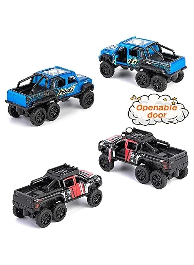 شاحنات لعب مصنوعة من المعدن مع 4 قطع سيارات سحب للأمام بأبواب قابلة للافتتاح، ألعاب سيارات طرق وعرة، هدية عيد ميلاد للأولاد والأطفال الصغار (ملونة) - Image 3