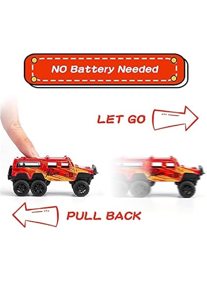 شاحنات لعب مصنوعة من المعدن مع 4 قطع سيارات سحب للأمام بأبواب قابلة للافتتاح، ألعاب سيارات طرق وعرة، هدية عيد ميلاد للأولاد والأطفال الصغار (ملونة) - Image 2