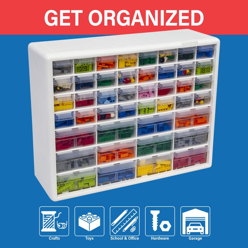 Akro-Mils 44-Drawer Plastic Drawer Storage Cabinet for Garage Organization, Bead Organizer, Building Bricks Storage, Teacher Toolbox, Makeup Organizer, 20" W x 6" D x 16" H, 10144 White - Image 3