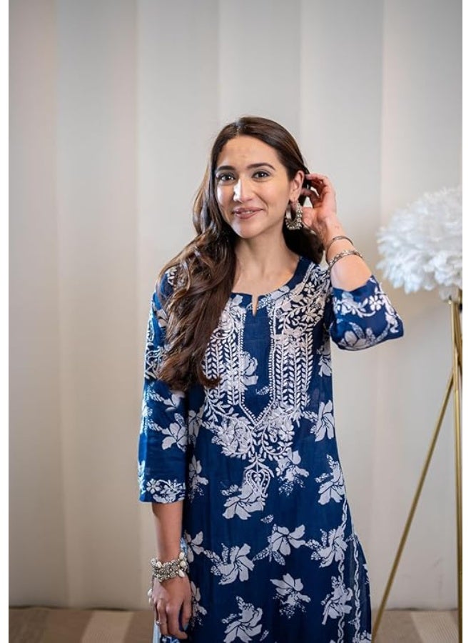 GoSriKi Women's Rayon Blend Chikankari Embroidered Straight Kurta - Image 3
