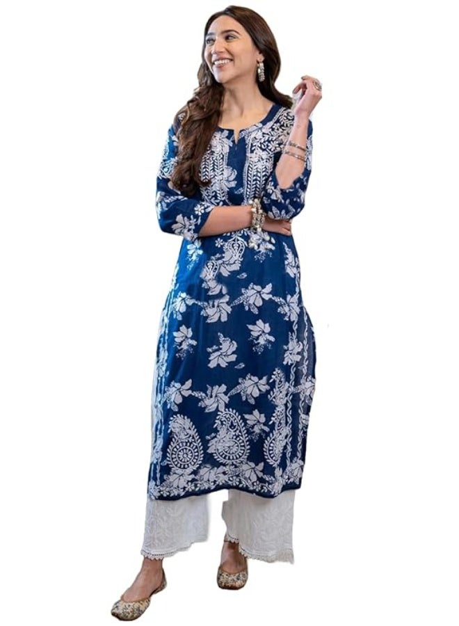 GoSriKi Women's Rayon Blend Chikankari Embroidered Straight Kurta - Image 1