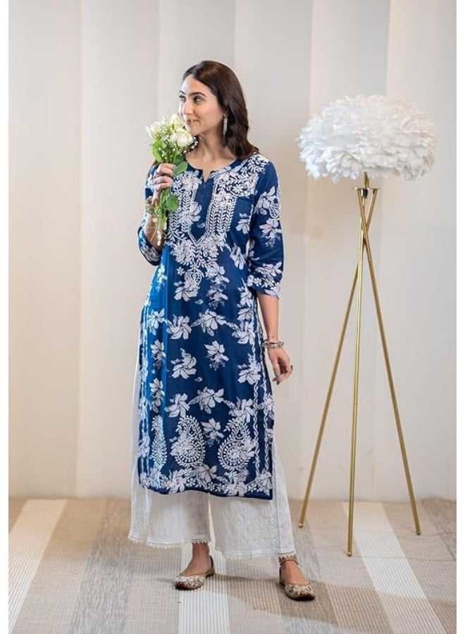 GoSriKi Women's Rayon Blend Chikankari Embroidered Straight Kurta - Image 2