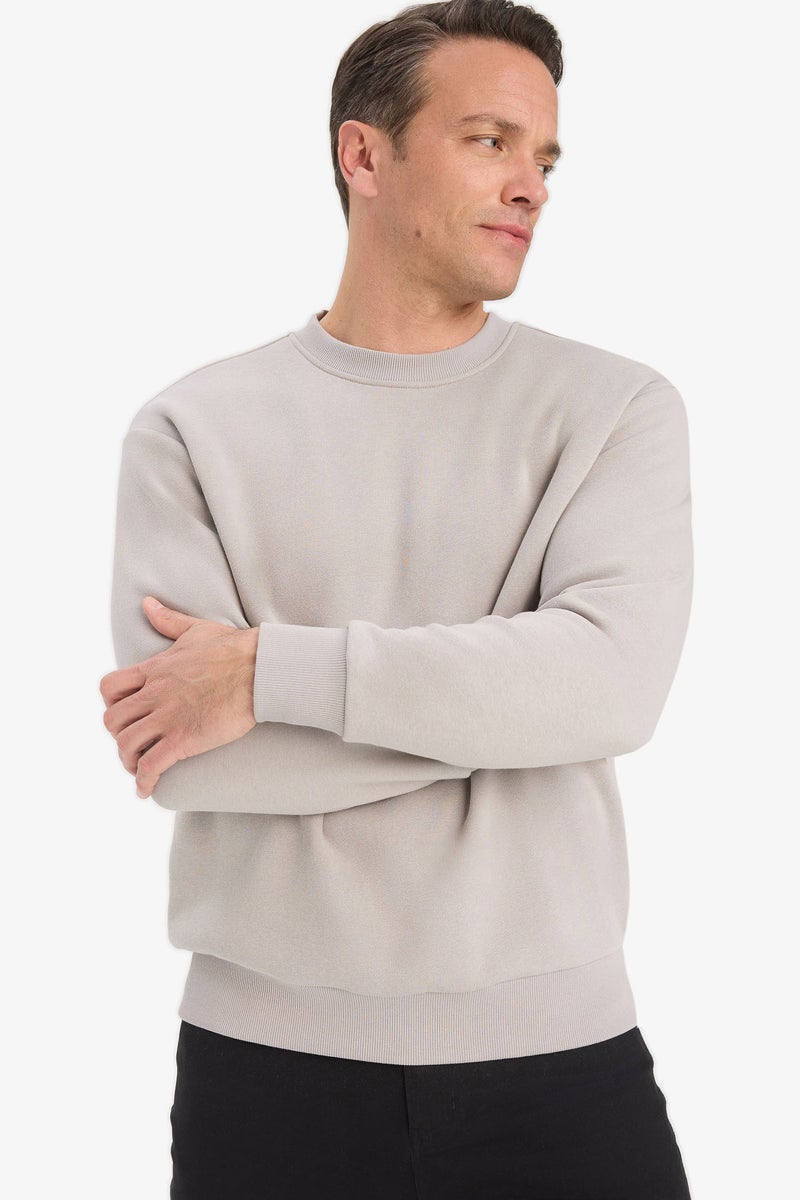DeFacto Grey Man Relax Fit Crew Neck Thick Basic Sweatshirt Casual - Image 1