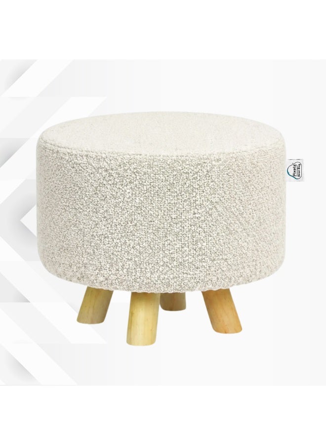 PixelsBeanBag Wide round ottoman in boucle fabric from PixelsBeanBag with wooden legs, for the living room and bedroom, vanity chair - Image 2
